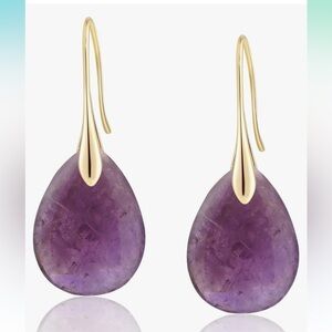 Purple Agate stone Drop with gold hook Earrings 1.6 inches dangle luxury look